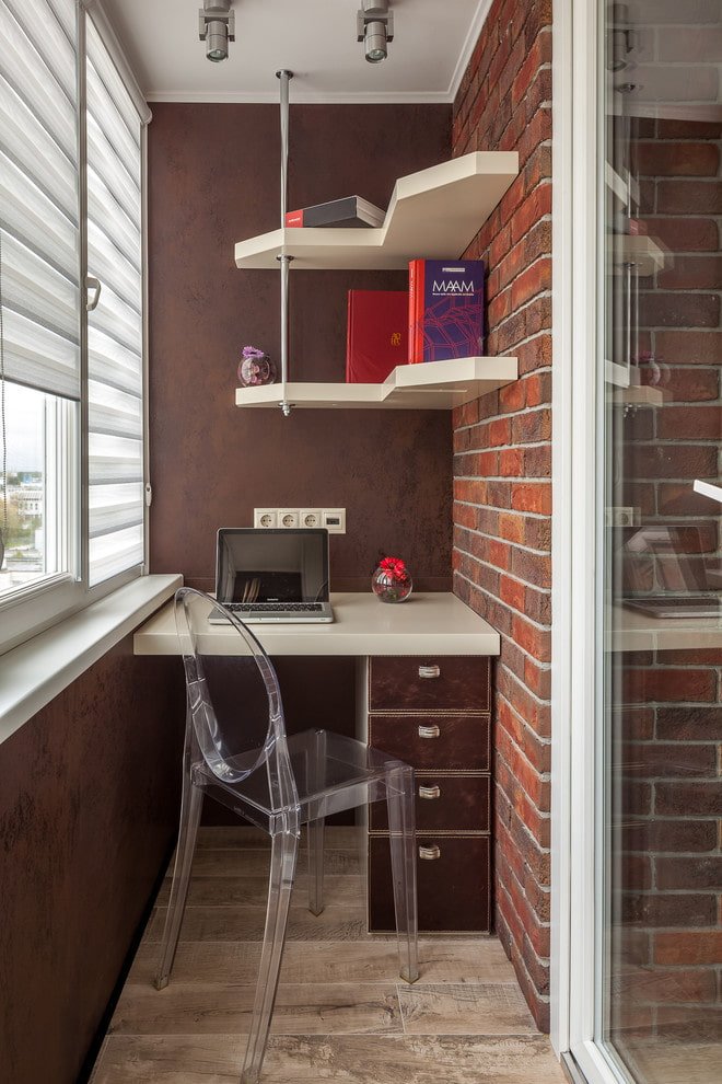 book shelves in the balcony interior