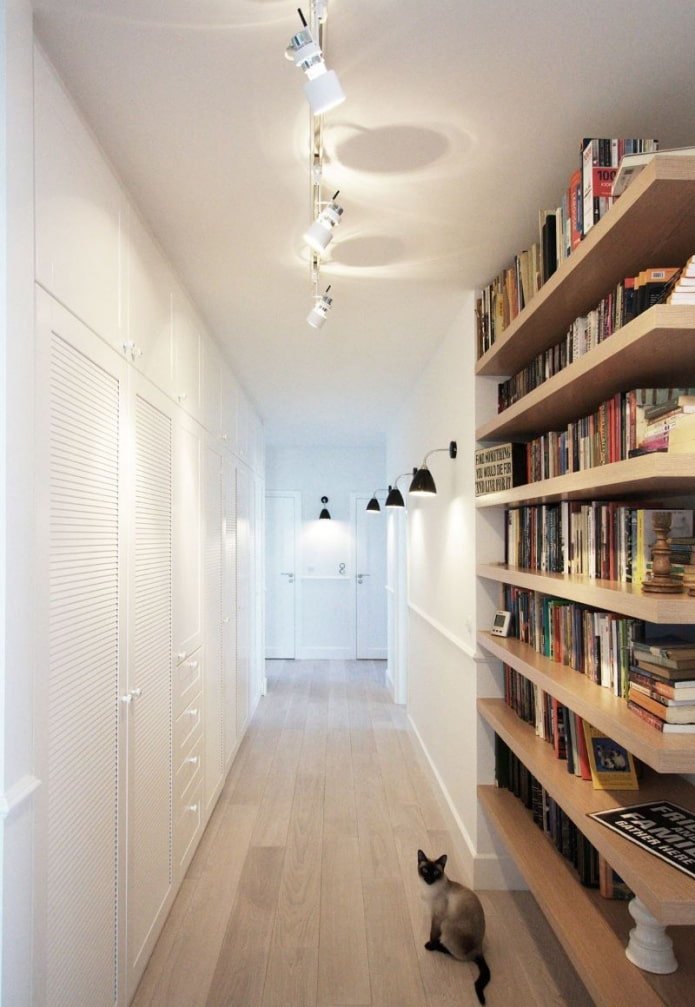book shelves in the hallway interior