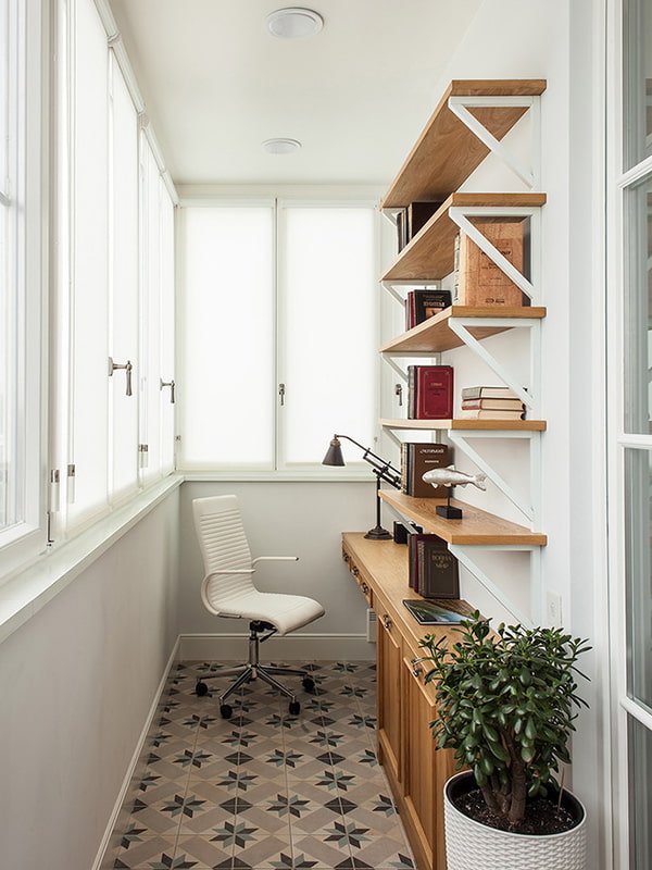 book shelves in the balcony interior