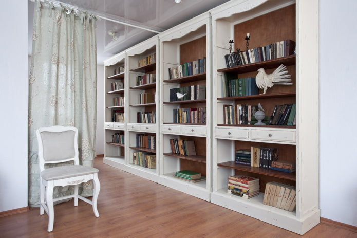 bookshelves in the interior in the Provence style