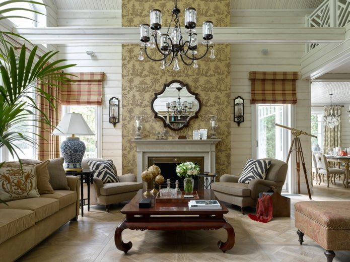 living room with a fireplace