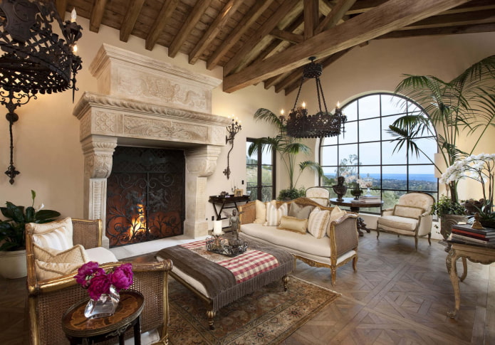 large fireplace in the hall