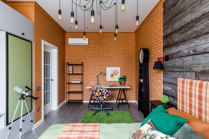 furniture in the interior of a children's room in an industrial style