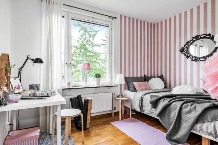 teenage girl bedroom in Scandinavian style