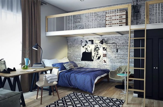 bedroom for a teenage girl in loft style