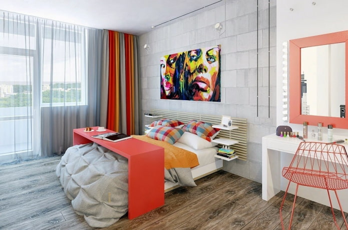 bedroom for a teenage girl in loft style