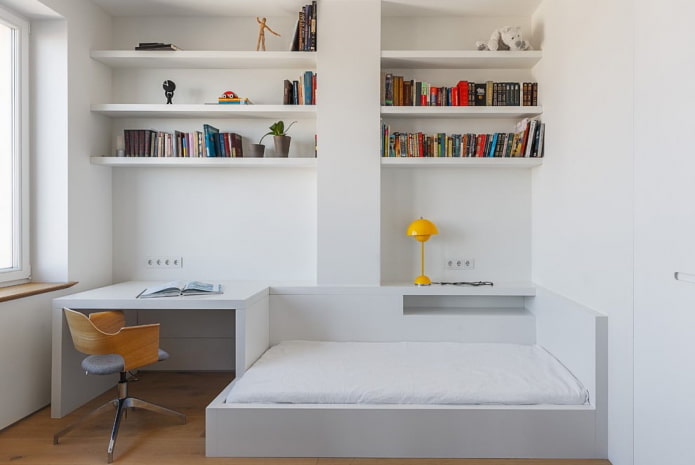 teenage girl bedroom in minimalist style