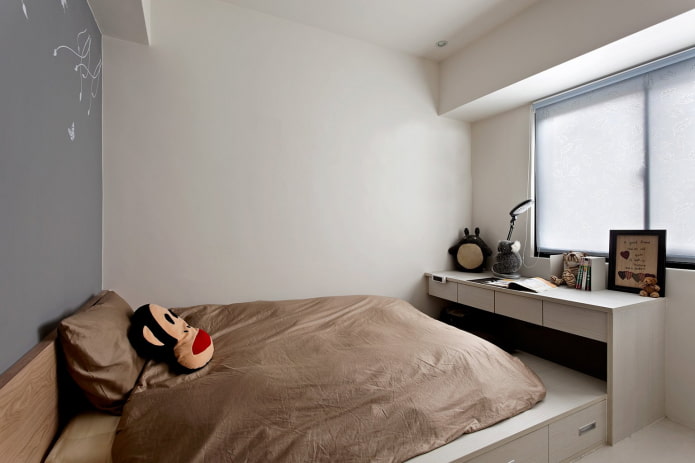 teenage girl bedroom in minimalist style