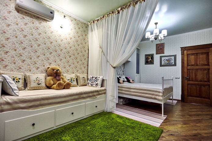 zoning a bedroom for two girls