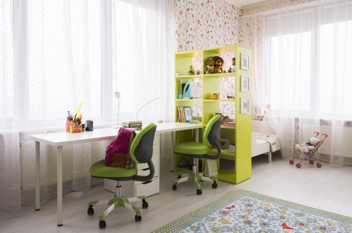 zoning a bedroom for two girls