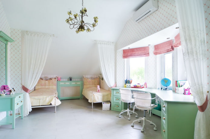 zoning a bedroom for two girls