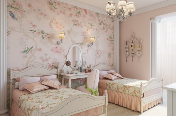 bedroom for two girls in Provence style