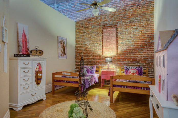 bedroom for two girls in loft style