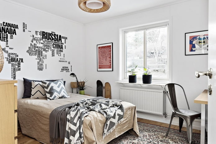 bedroom for a teenage boy in a Scandinavian style