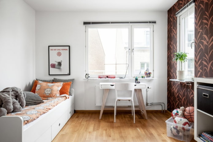 bedroom for a teenage boy in a Scandinavian style