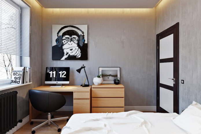 furniture arrangement in the bedroom for a teenage boy