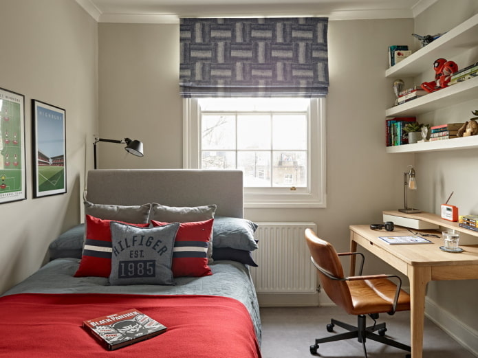 design of a small bedroom for a teenage boy
