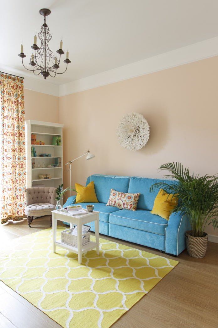 peach walls in the living room