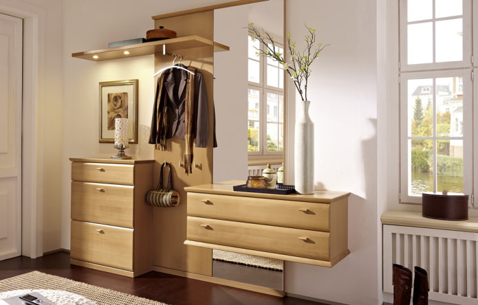 chest of drawers with a hanger in the interior of the hallway