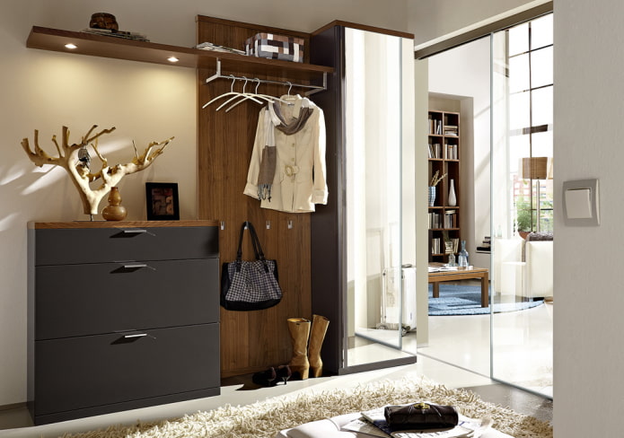 chest of drawers with a hanger in the interior of the hallway