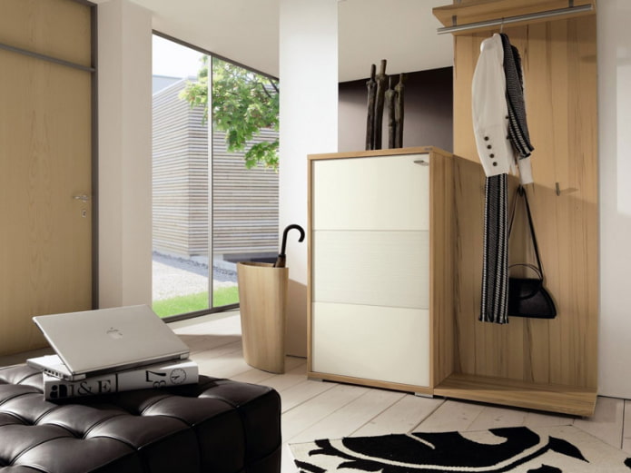 chest of drawers with a hanger in the interior of the hallway