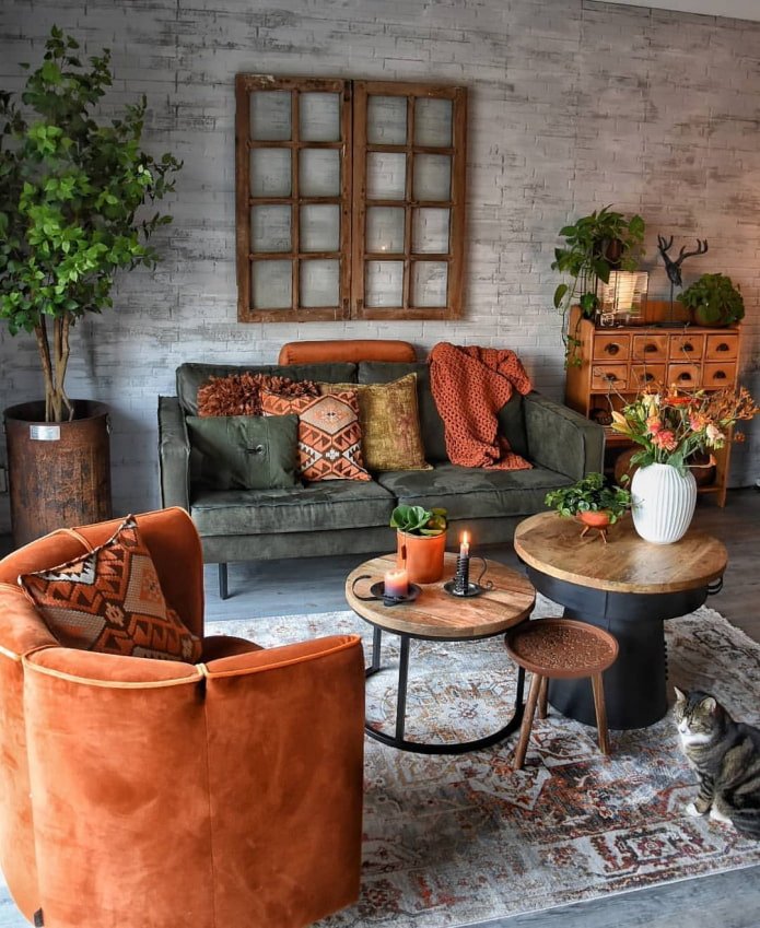 living room in boho style