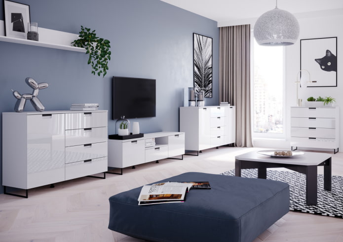 White chests of drawers in the living room