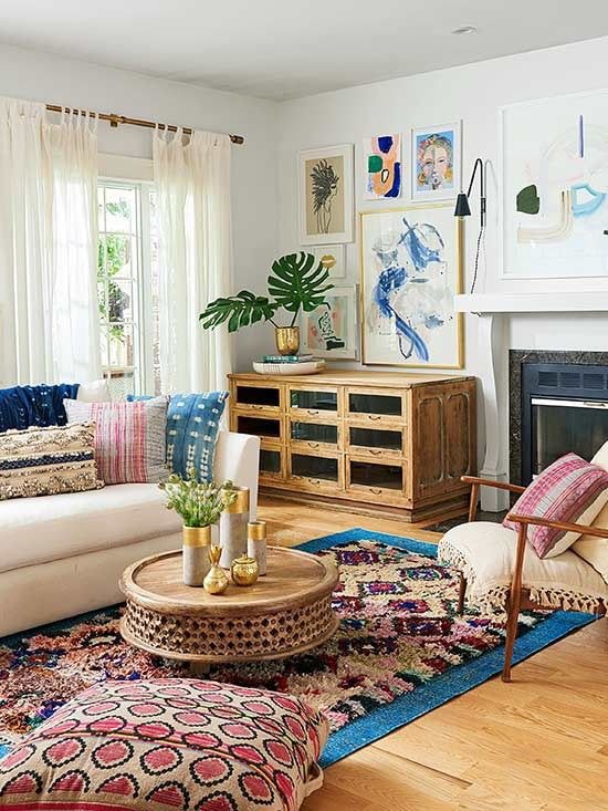 Cozy living room with a wooden chest of drawers