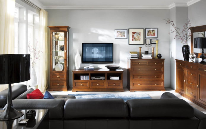 Living room with different chests of drawers