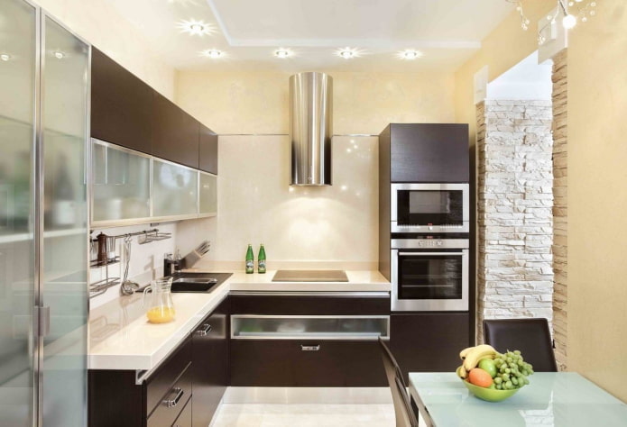 kitchen interior in beige and brown tones