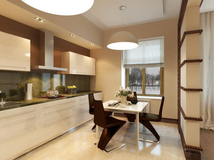 kitchen interior in beige and brown tones