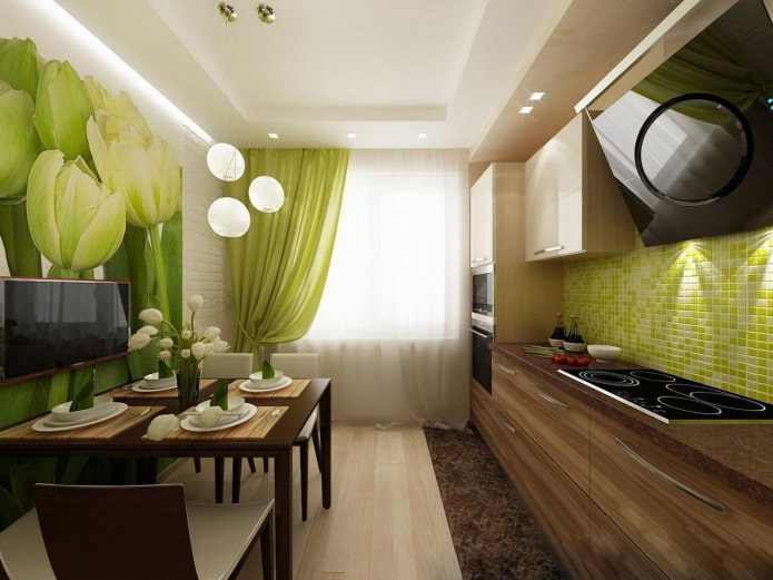kitchen interior in green and brown tones