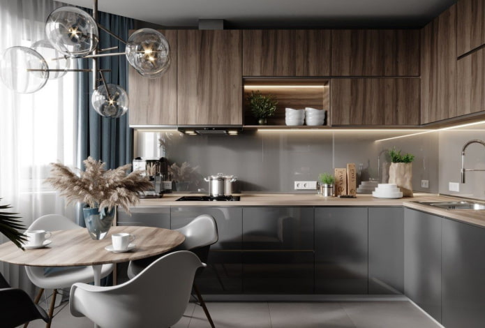 kitchen interior in gray and brown tones