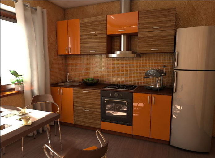 brown kitchen interior with bright accents