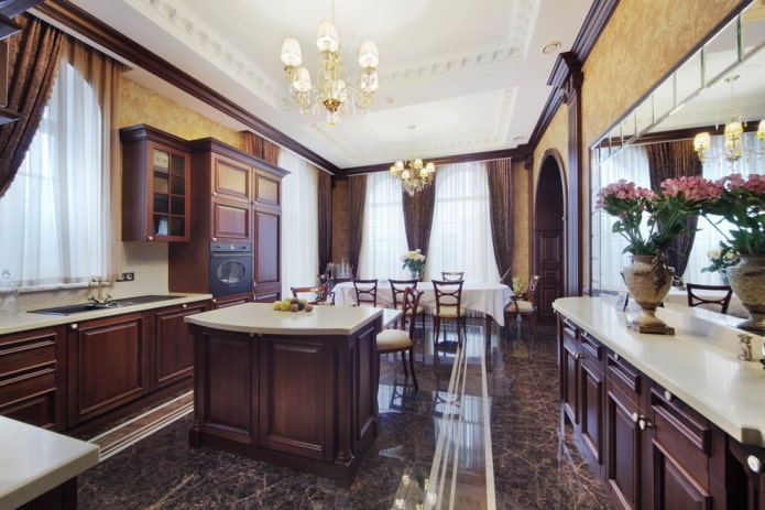 kitchen interior in dark brown tones