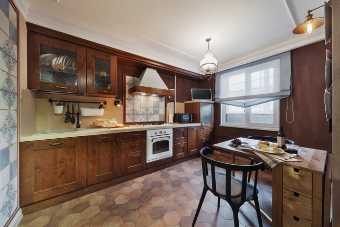 kitchen finishing in brown tones