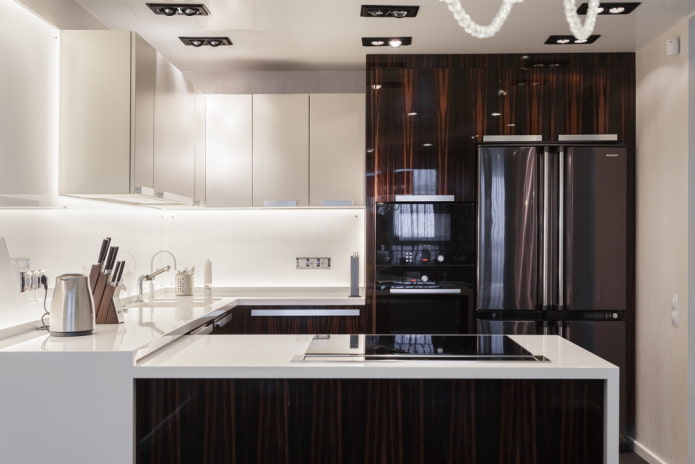 kitchen in brown tones in hi-tech style