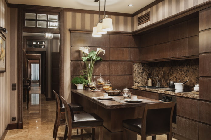 kitchen interior in dark brown tones