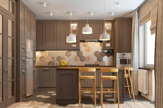 kitchen in brown tones in Scandinavian style