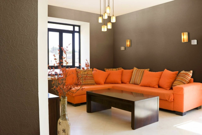 brown walls in the living room interior