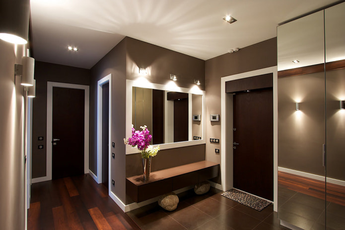 brown walls in the hallway interior
