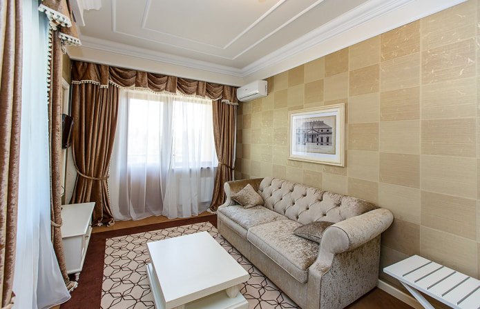 wallpaper under tiles in the living room