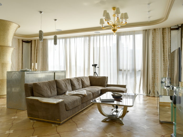 brown sofa in the living room