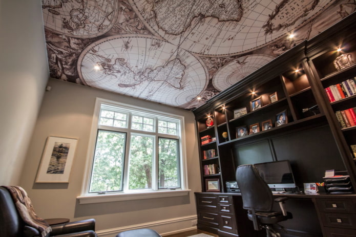 brown stretch ceiling with photo printing