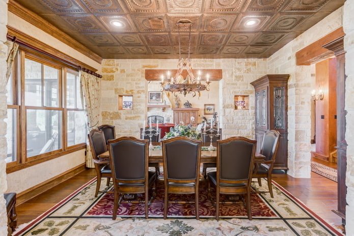 brown ceiling tiles in the interior