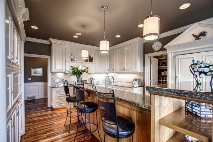 brown matte stretch ceiling in the kitchen
