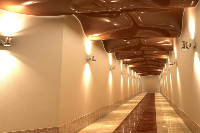 brown ceiling structure in the form of a wave