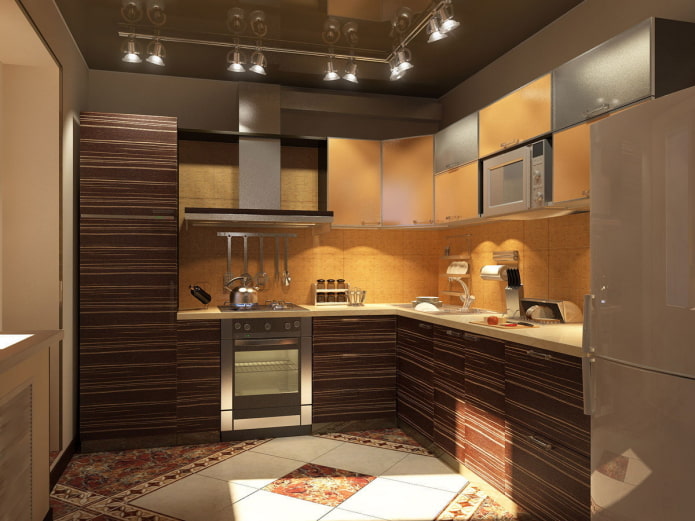 brown ceiling structure in the kitchen
