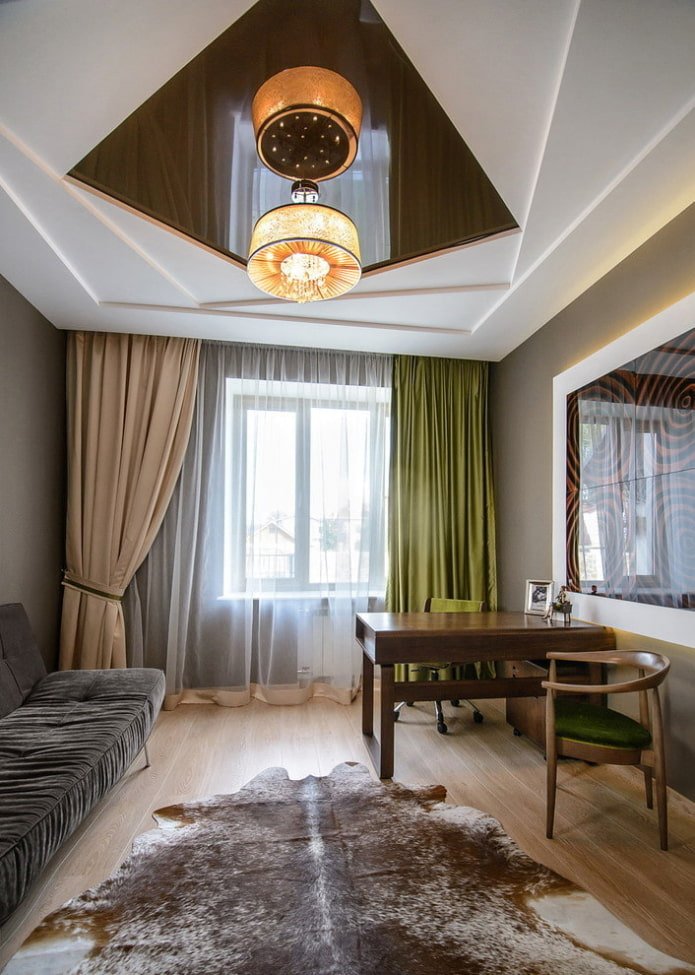 brown ceiling structure with chandelier