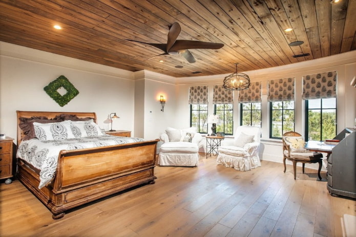 brown wooden ceiling covering with white walls